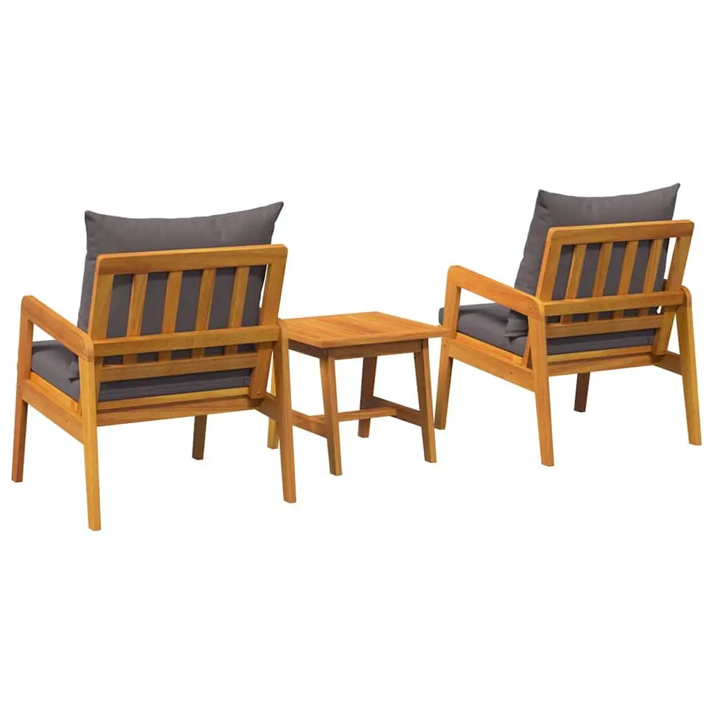 Outdoor Bistro Set Solid Acacia Wood 3 Piece Brown Garden Furniture with Cushion