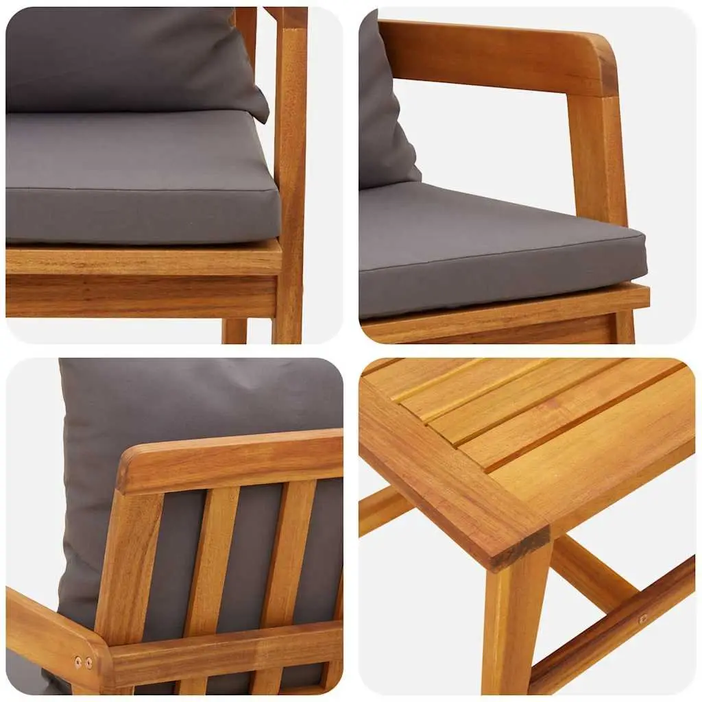 Outdoor Bistro Set Solid Acacia Wood 3 Piece Brown Garden Furniture with Cushion