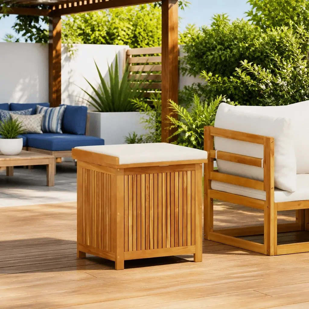 Cushion Storage Box Solid Acacia Wood 60x50x61cm Brown Outdoor Organiser with Lid