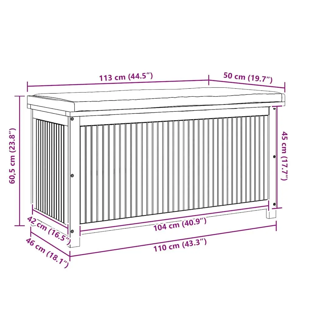 Outdoor Storage Box Solid Acacia Wood 113x50x60.5cm Brown Garden Cushion Organiser