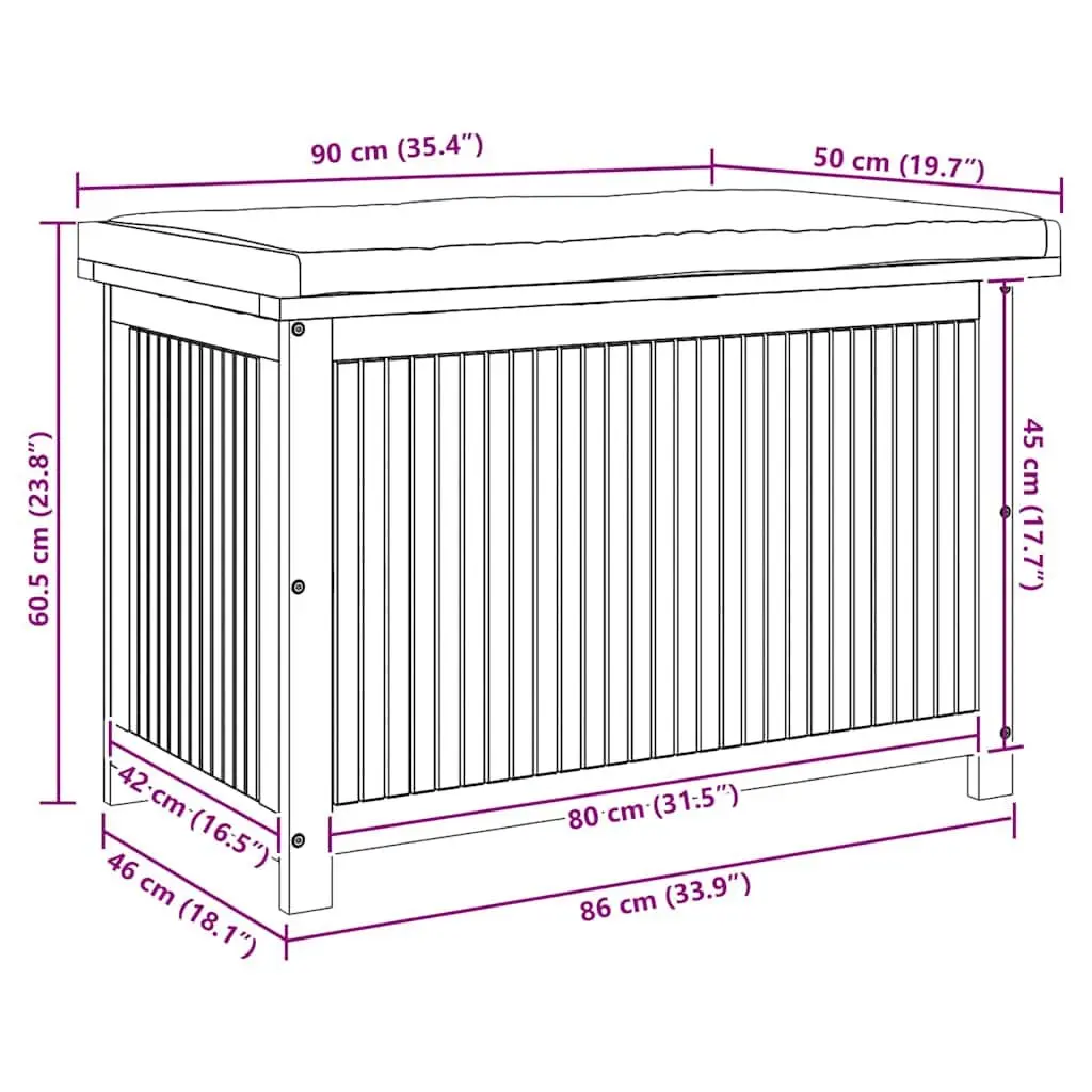 Outdoor Cushion Storage Box 90x50x60.5cm Solid Acacia Wood Garden Deck Organiser