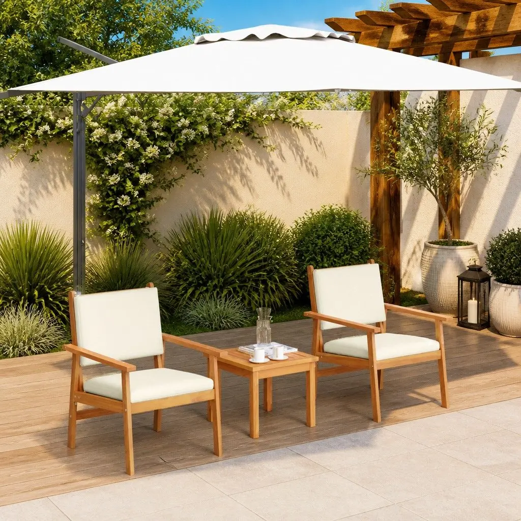 Garden Sofa Set 3 Piece Outdoor Seating Balcony Patio Furniture Cream White
