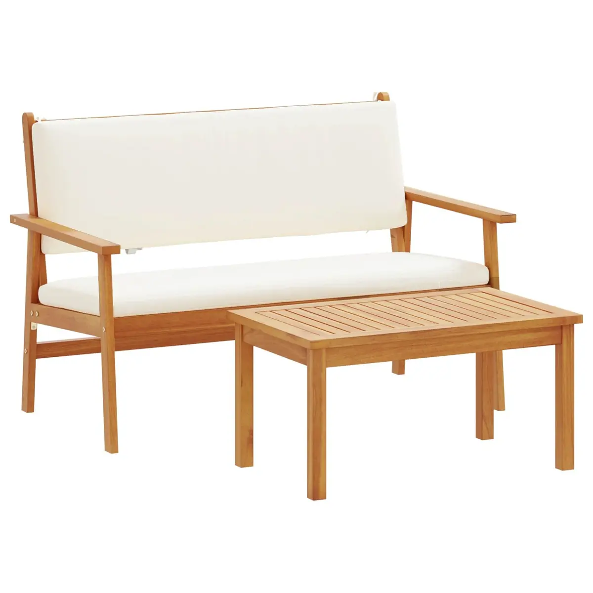 Garden Sofa Set 2 Pcs Cream White Solid Acacia Wood Outdoor Patio Lounge
