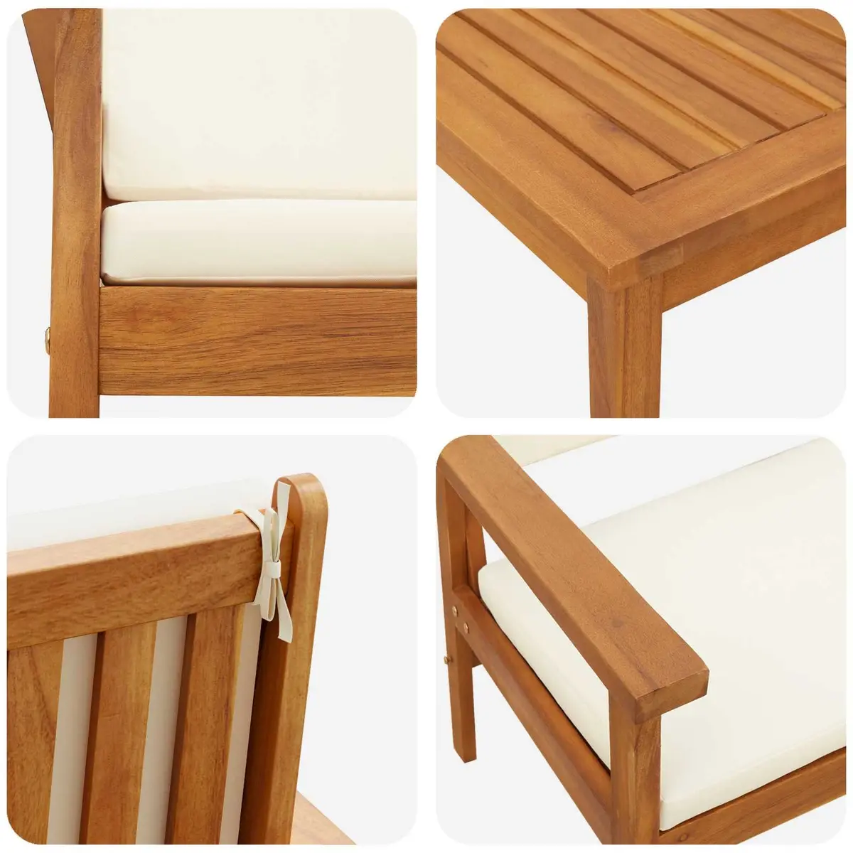 Garden Sofa Set 2 Pcs Cream White Solid Acacia Wood Outdoor Patio Lounge