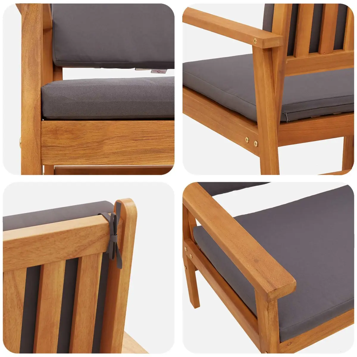 Garden Bench with Cushion Anthracite Outdoor Furniture Acacia Wood Modern Design