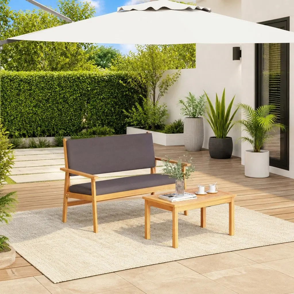Garden Sofa Set 2 Piece Outdoor Lounge Setting Solid Acacia Wood Anthracite