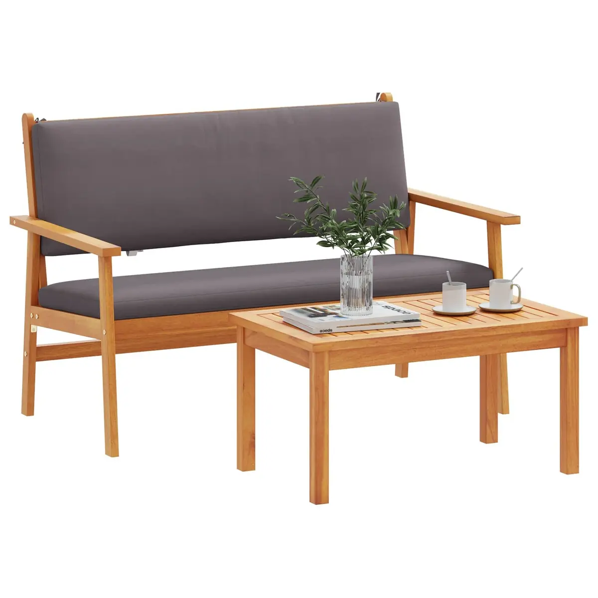 Garden Sofa Set 2 Piece Outdoor Lounge Setting Solid Acacia Wood Anthracite