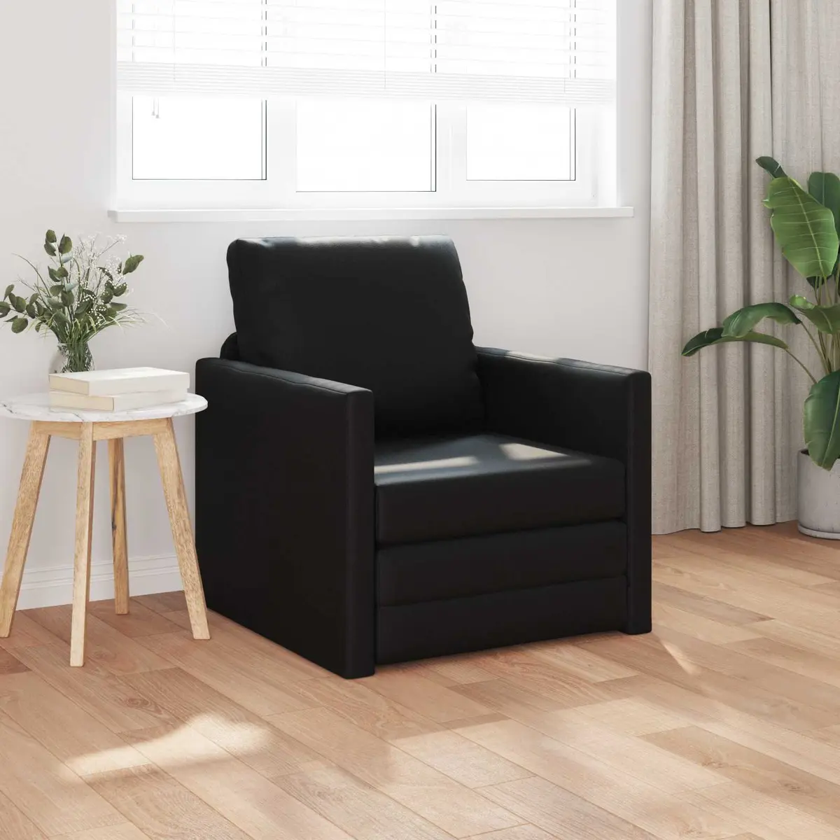Sofa Bed Faux Leather 60cm Black Convertible Modern Couch