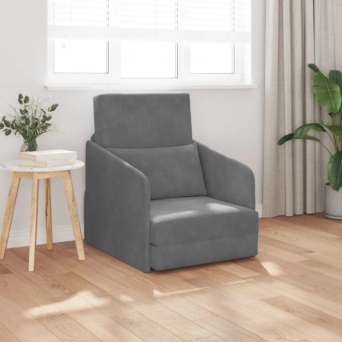 Sofa Bed Velvet Grey Convertible Lounge Furniture 65 x 80 x 83 cm
