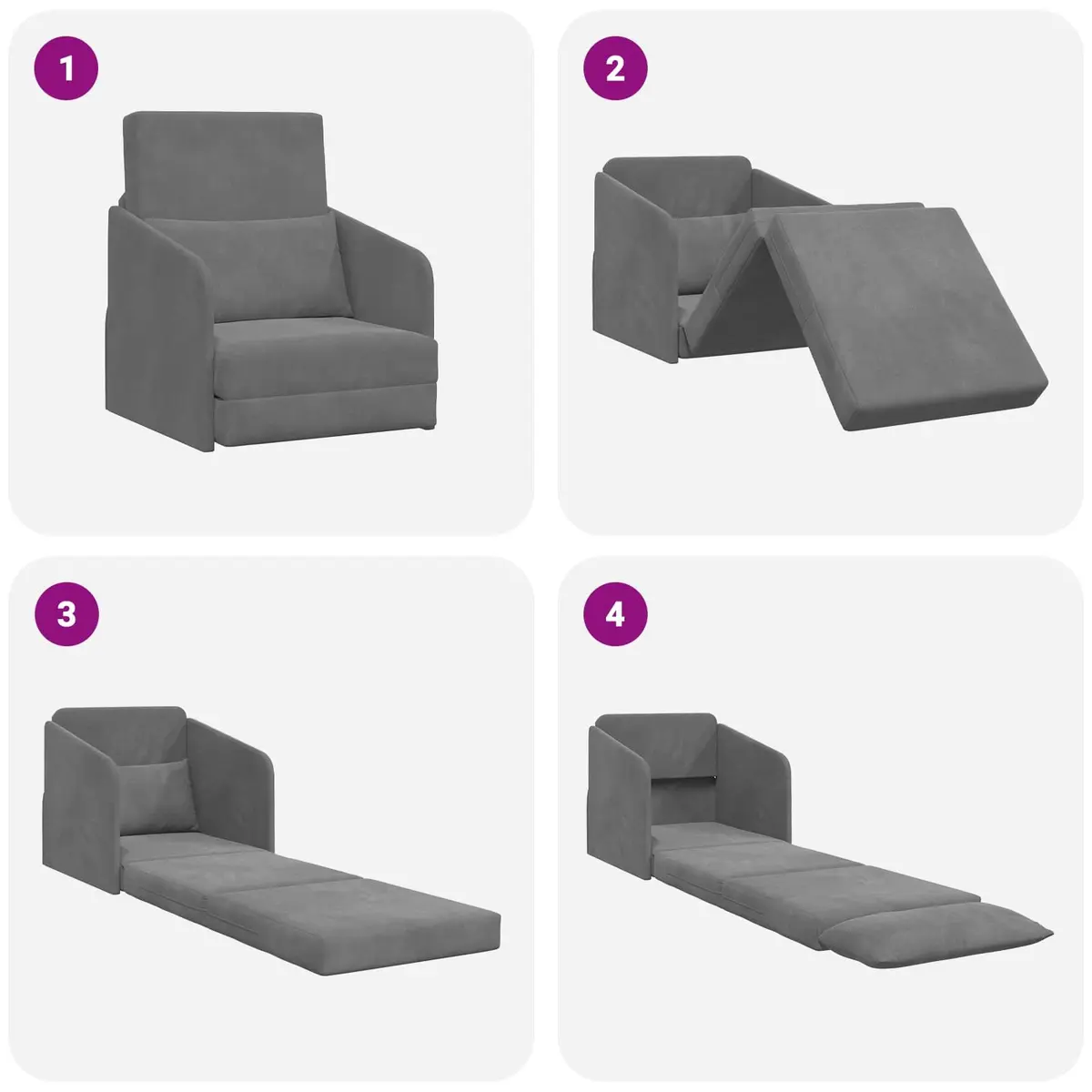 Sofa Bed Velvet Grey Convertible Lounge Furniture 65 x 80 x 83 cm