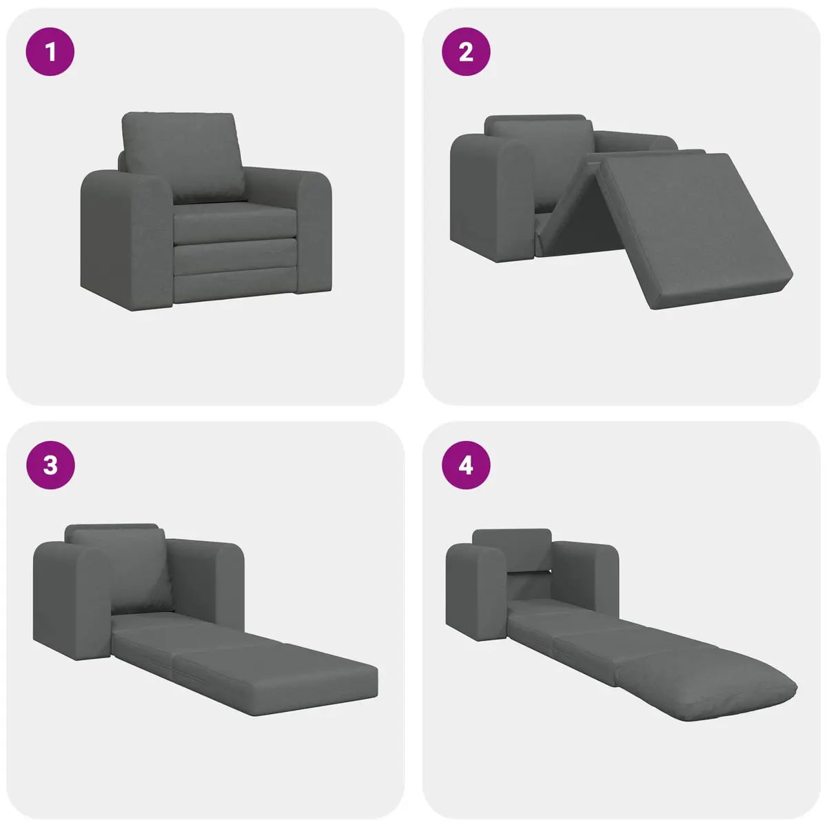 Sofa Bed Grey Convertible Fabric 98cm x 71cm x 83cm