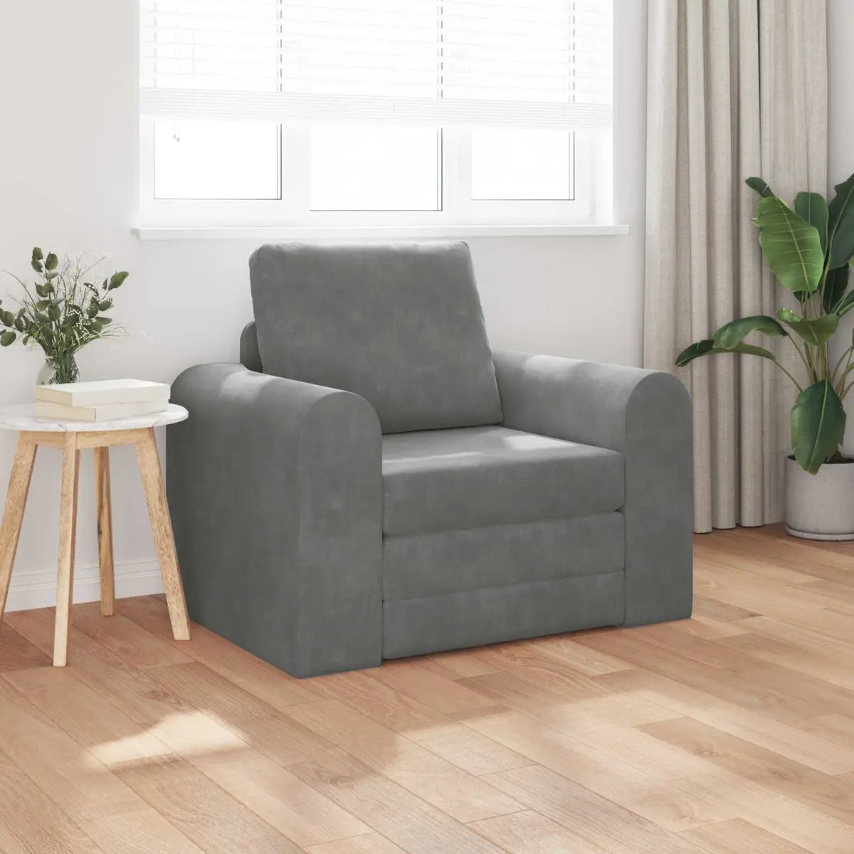 Convertible Couch Dark Grey Velvet Compact Modern Sofa Bed for Living Room or Guest Space