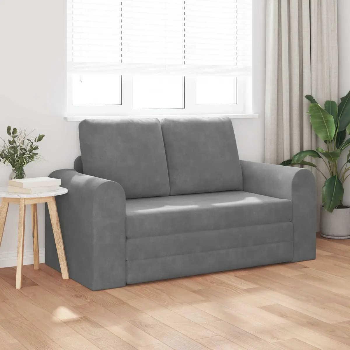 Sofa Bed Velvet Grey 148x71x83cm Convertible Couch Modern Living Room Guest