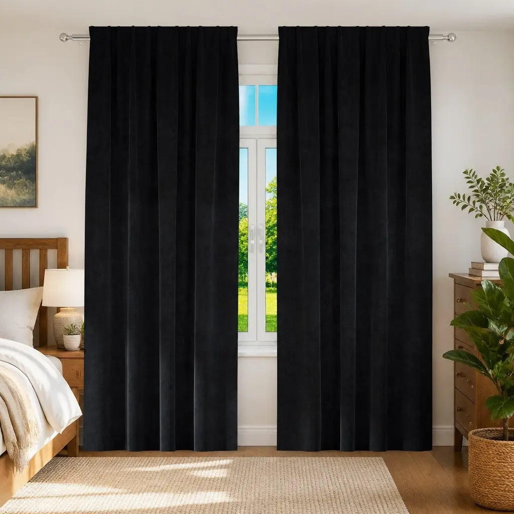 Blackout Curtains Velvet 140 x 245 cm Black 2 pcs Window Drapes Bedroom Living