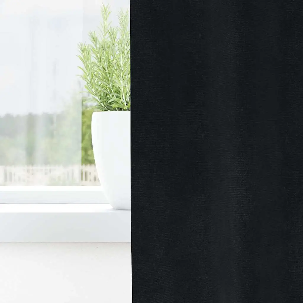 Blackout Curtains Velvet 140 x 245 cm Black 2 pcs Window Drapes Bedroom Living