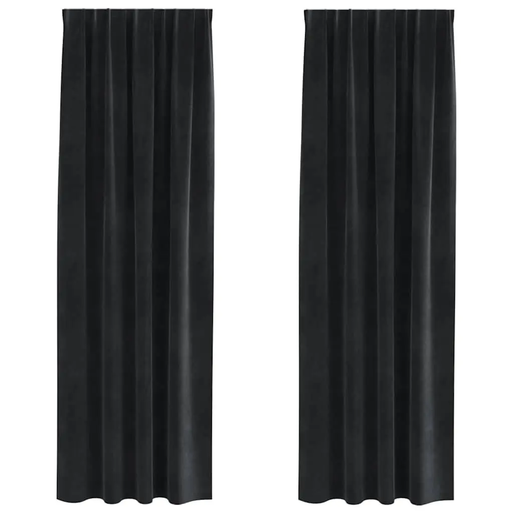 Blackout Curtains Velvet 140x260cm Black 2pcs Light Blocking Window Drapes