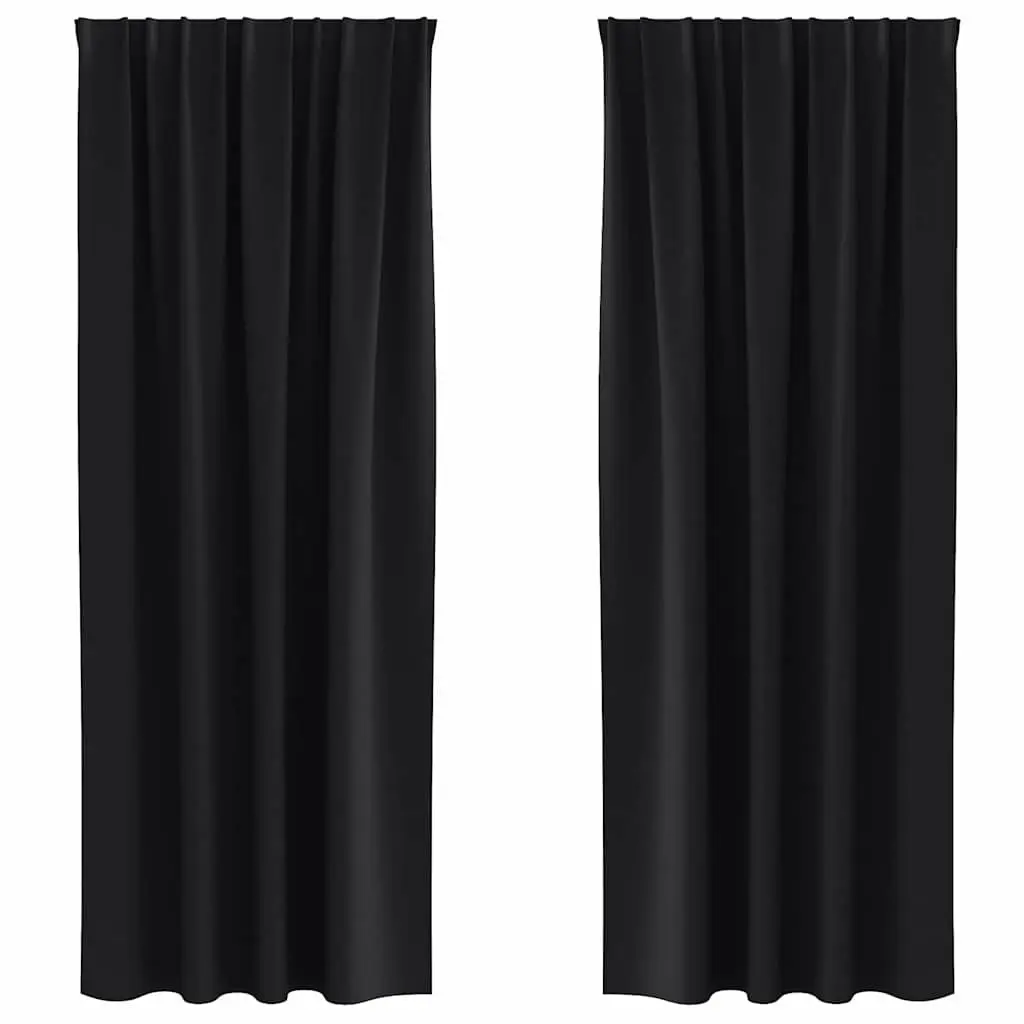 Blackout Curtains 2 Piece Polyester 245 x 140 cm Black with Hook and Ring System for Light Control and Privacy