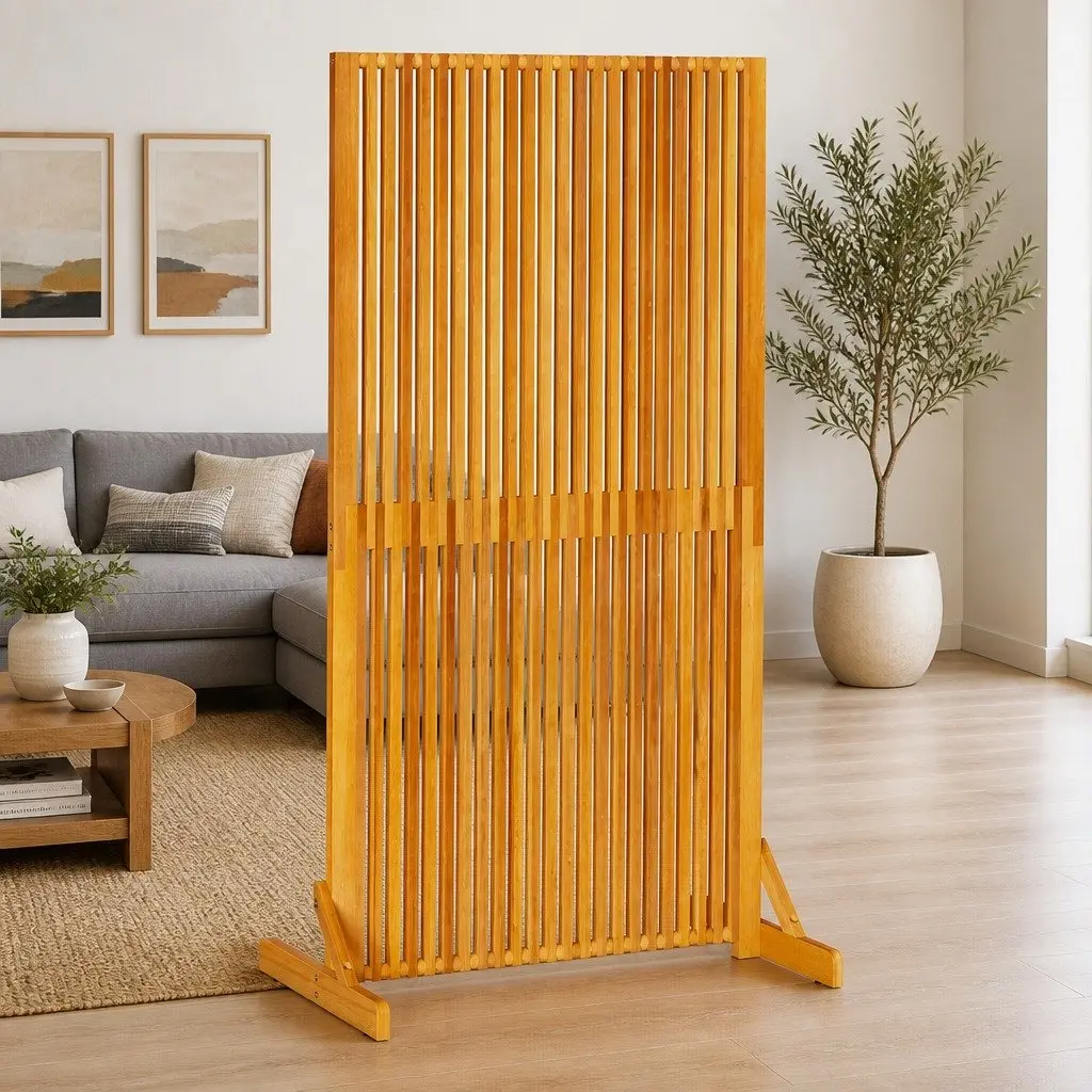 Folding Privacy Screen Solid Acacia Wood 150cm Brown Indoor Outdoor