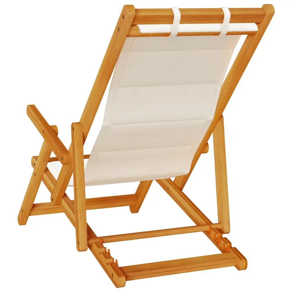 Folding Beach Chair Acacia Wood Textilene Grey Outdoor Garden