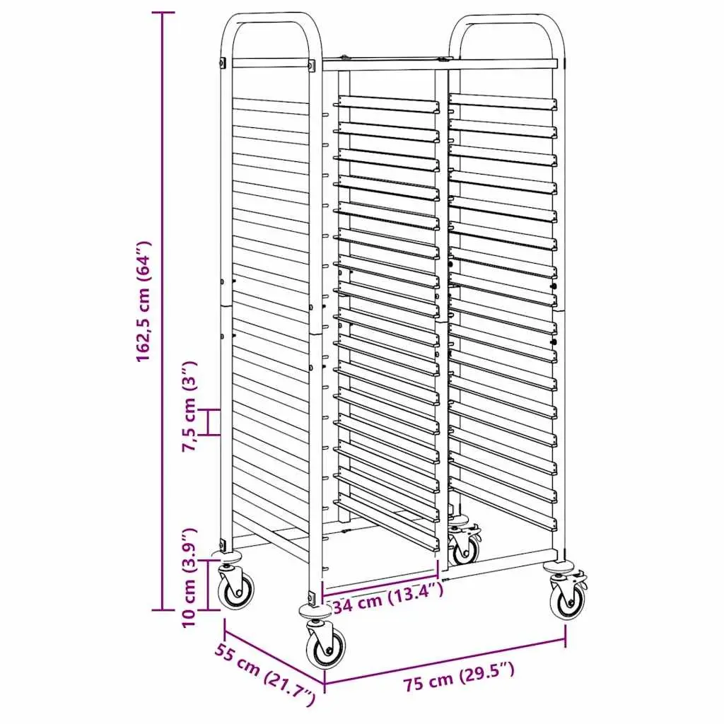 Tray Trolley with 32 GN Container Capacity Stainless Steel Kitchen Catering