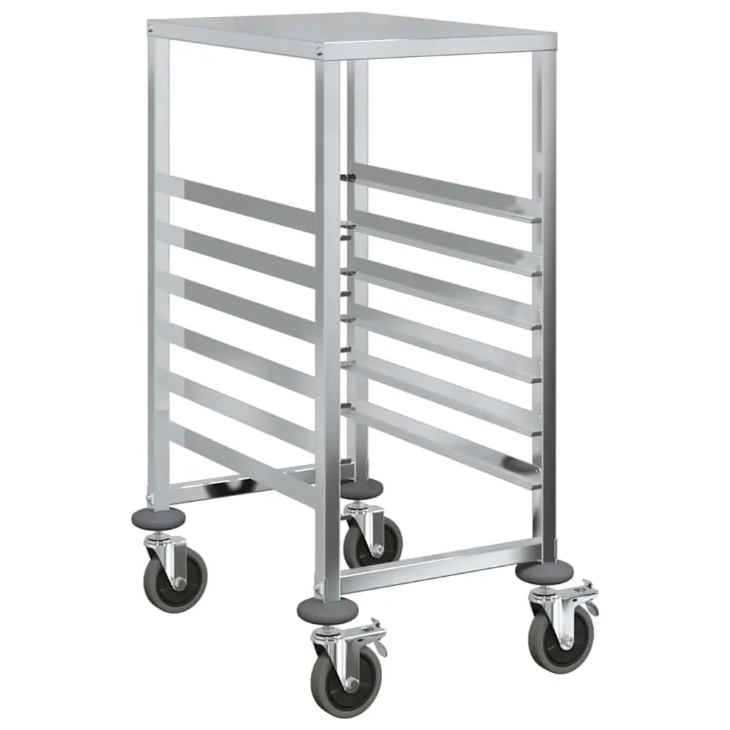 Kitchen Trolley Silver Stainless Steel 39x55x87cm with 6 GN Container Slots for Catering