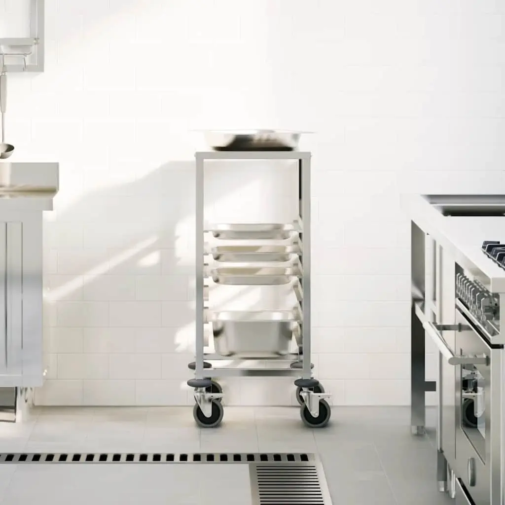 Kitchen Trolley Silver Stainless Steel 39x55x87cm with 6 GN Container Slots for Catering