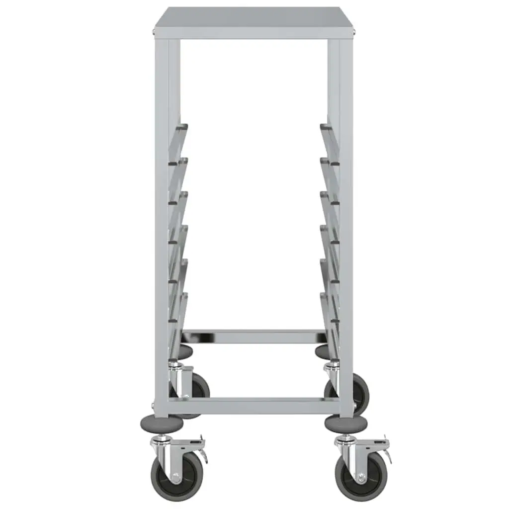 Kitchen Trolley Silver Stainless Steel 39x55x87cm with 6 GN Container Slots for Catering