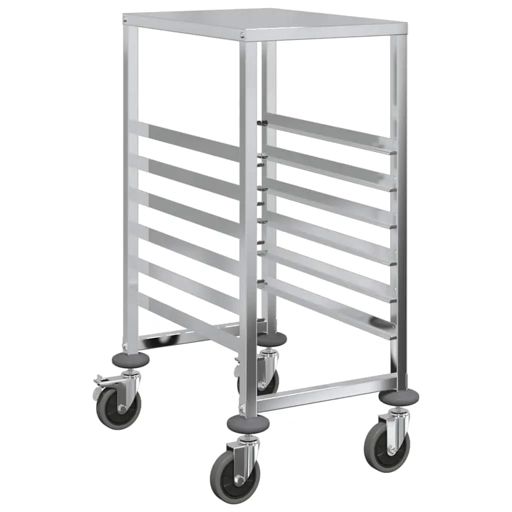 Kitchen Trolley Silver Stainless Steel 39x55x87cm with 6 GN Container Slots for Catering