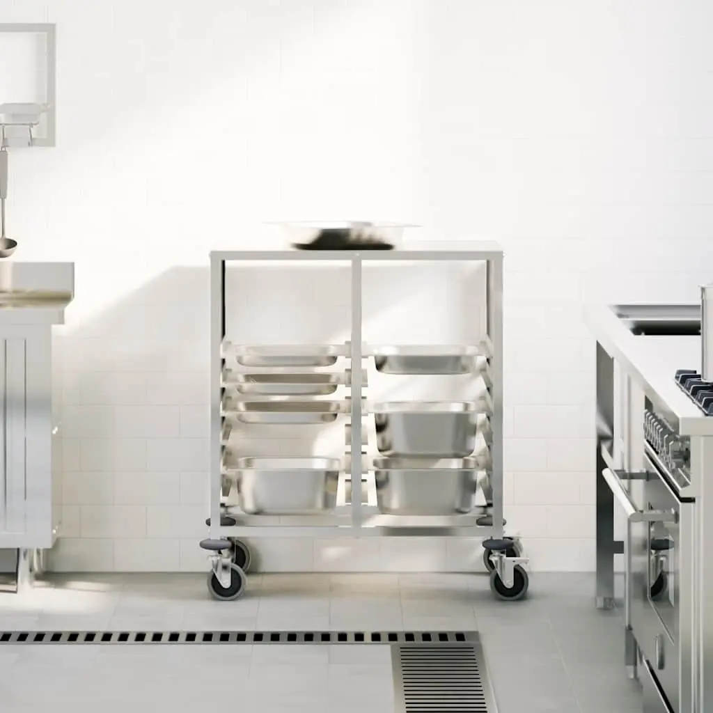 Tray Trolley Kitchen Dining Service Cart GN Containers Stainless Steel Silver