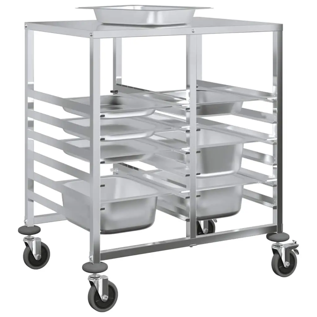 Tray Trolley Kitchen Dining Service Cart GN Containers Stainless Steel Silver