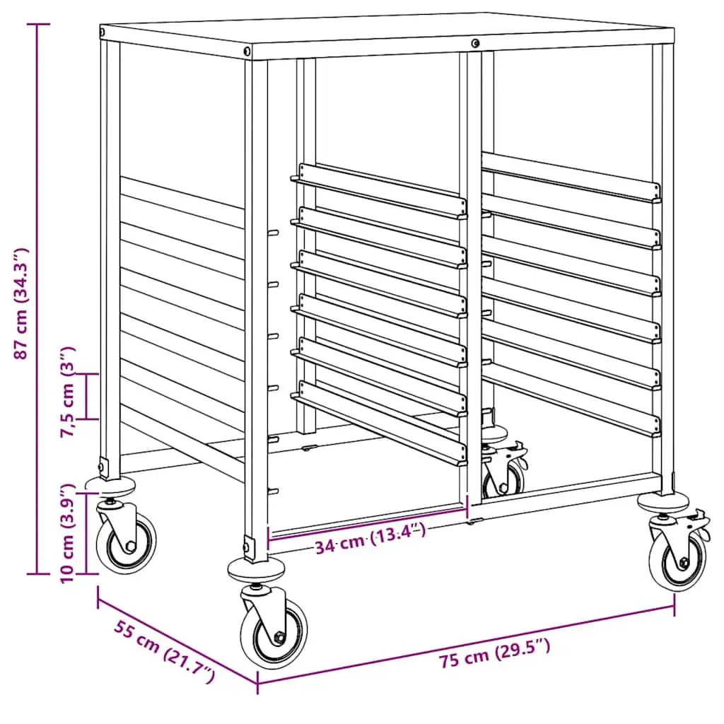 Tray Trolley Kitchen Dining Service Cart GN Containers Stainless Steel Silver