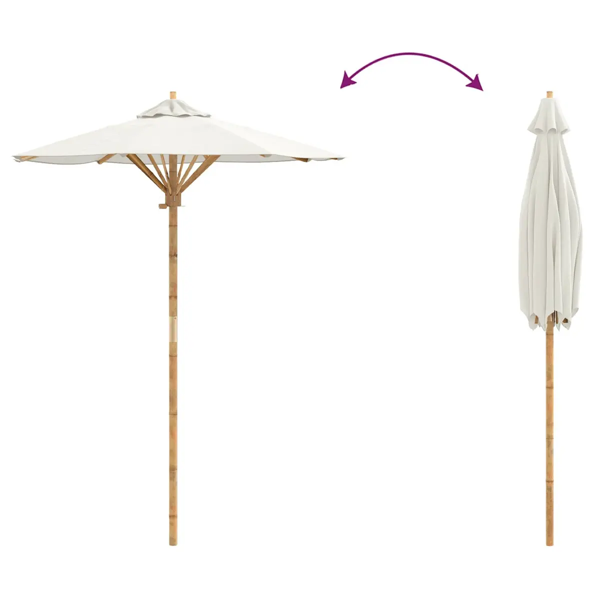 Garden Parasol Bamboo Frame Round 150 cm Cream White Outdoor Shade Umbrella