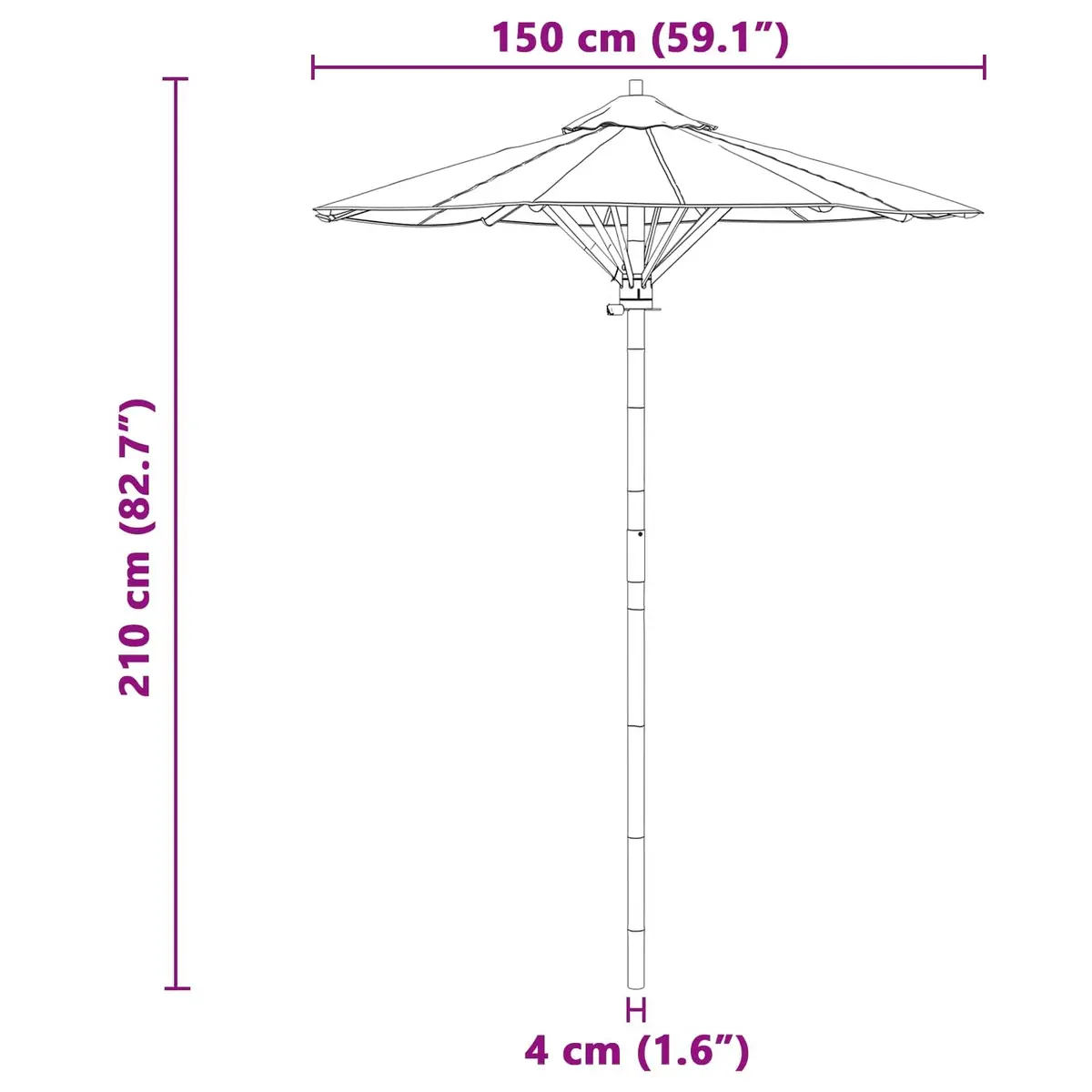 Garden Parasol Bamboo Frame Round 150 cm Cream White Outdoor Shade Umbrella
