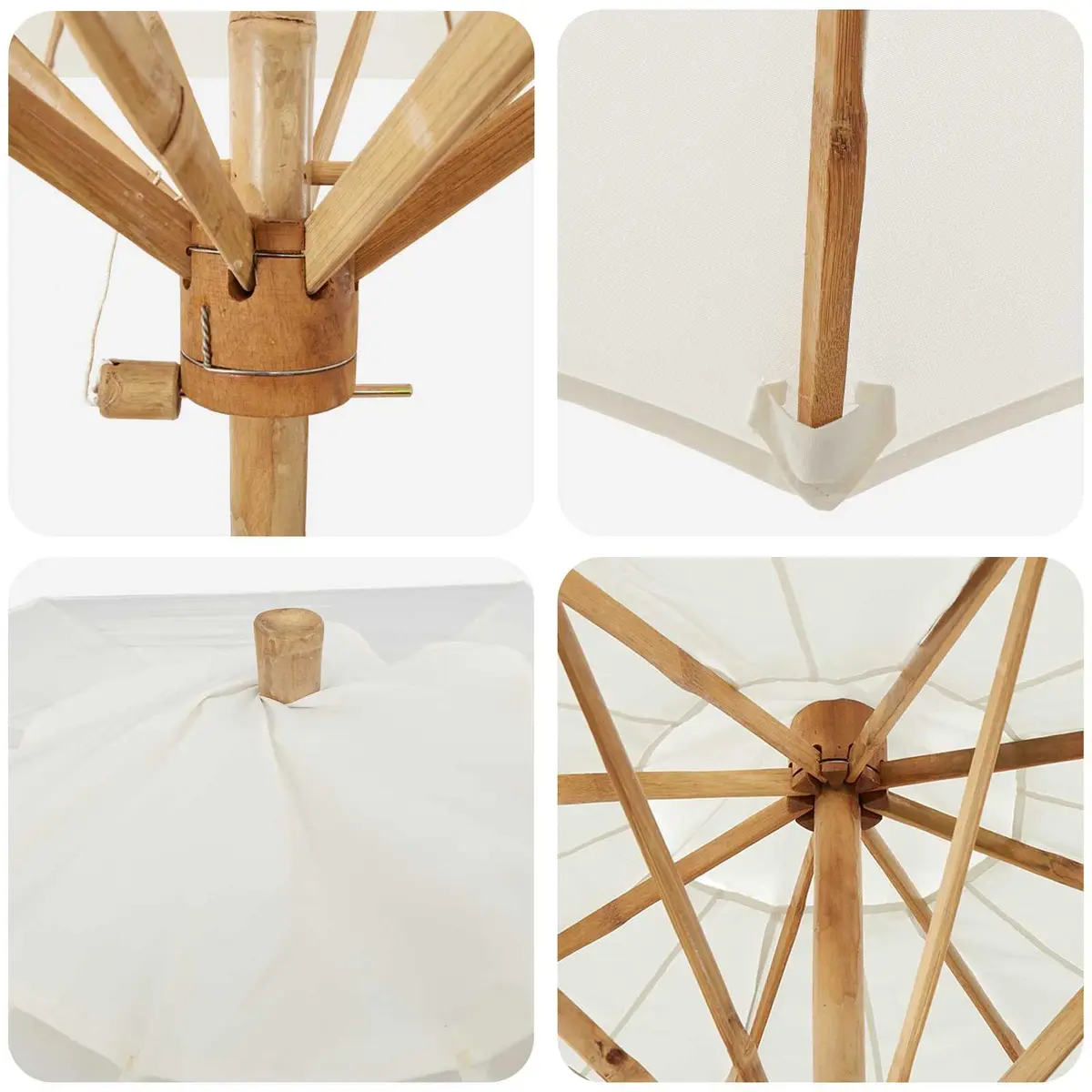 Garden Parasol Round Bamboo Frame 180cm Cream White Outdoor Shade