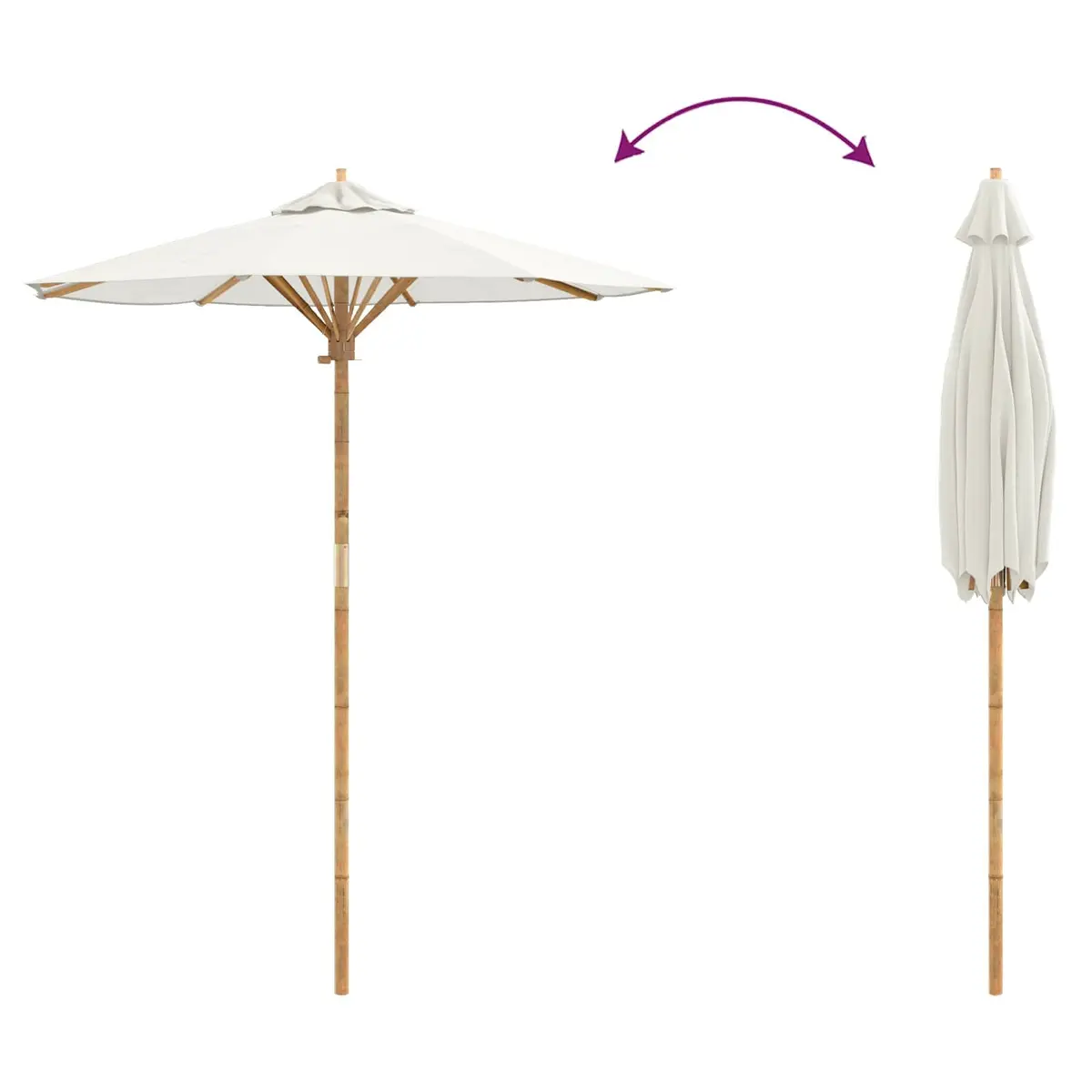 Garden Parasol Round Bamboo Frame 180cm Cream White Outdoor Shade