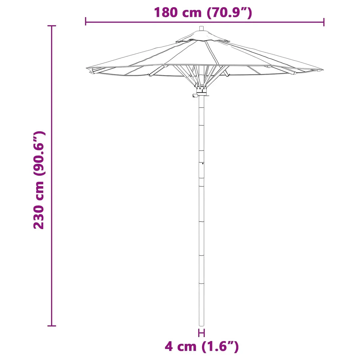 Garden Parasol Round Bamboo Frame 180cm Cream White Outdoor Shade