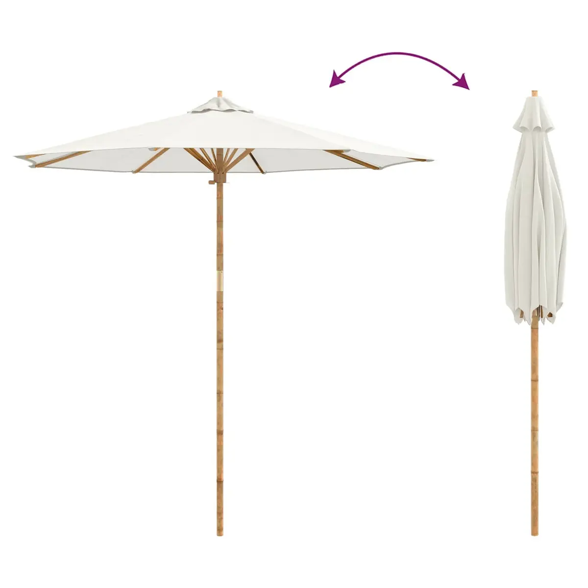 Garden Parasol Bamboo Frame Round Canopy 240 cm Cream White