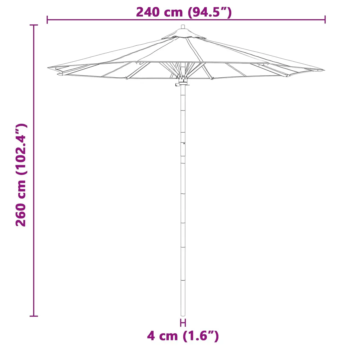 Garden Parasol Bamboo Frame Round Canopy 240 cm Cream White