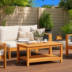 Solid Acacia Wood Side Table 90x50x45cm Garden Patio Accent Rustic Brown