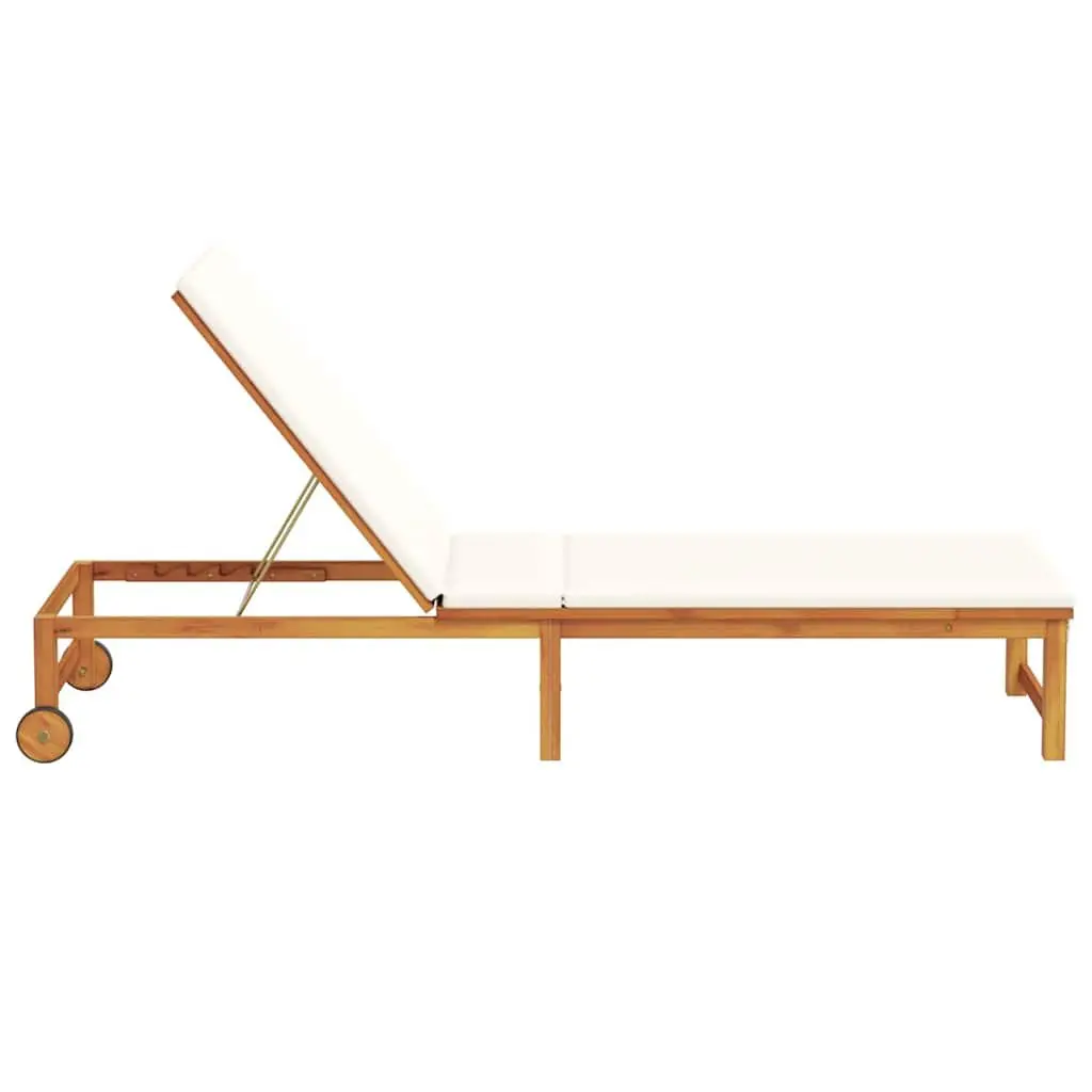 Sun Lounger Solid Acacia Wood Adjustable Backrest 202 x 53 x 89 cm Brown