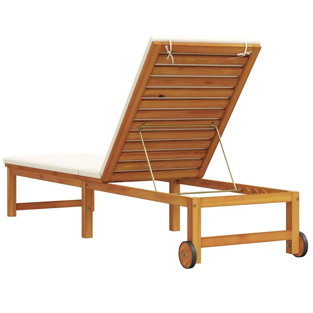 Sun Lounger Solid Acacia Wood Adjustable Backrest 202 x 53 x 89 cm Brown