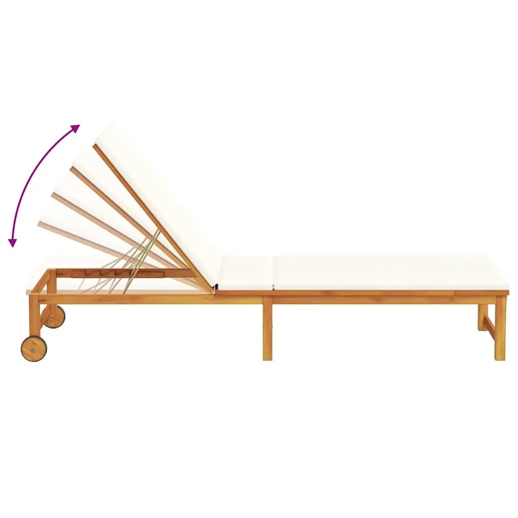 Sun Lounger Solid Acacia Wood Adjustable Backrest 202 x 53 x 89 cm Brown