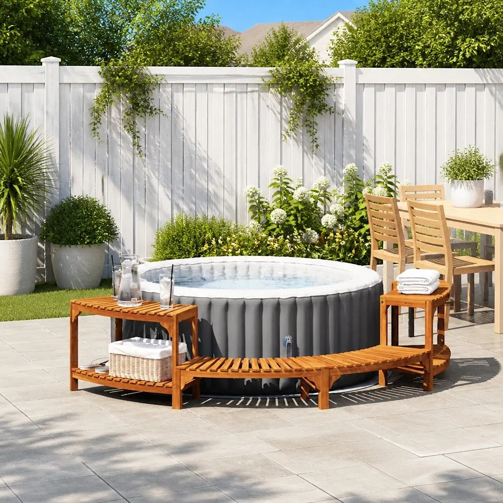 Hot Tub Surround Acacia Wood Half-Round 252x112x55.5cm Brown