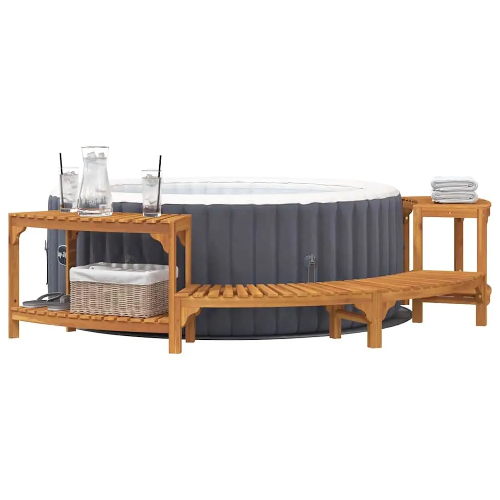 Hot Tub Surround Acacia Wood Half-Round 272 x 120 x 55.5 cm Brown Outdoor Spa Deck