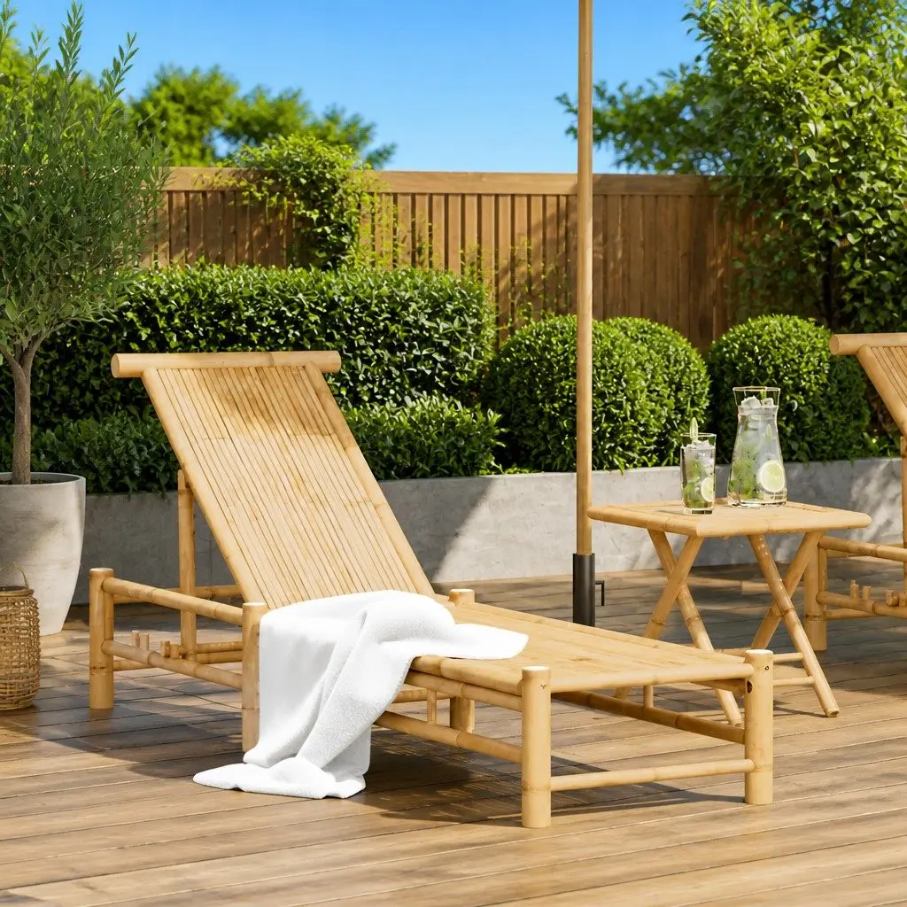 Sun Lounger Bamboo Adjustable Backrest Outdoor Chair 55 x 199 cm Brown