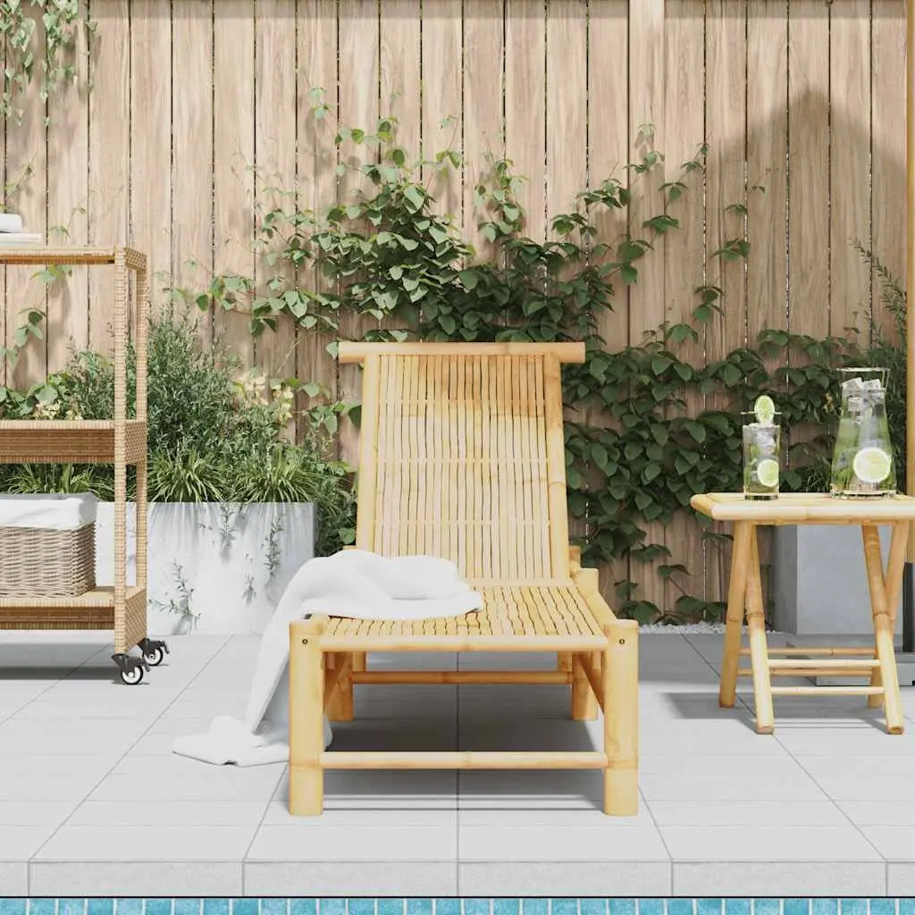 Sun Lounger Bamboo Adjustable Backrest Outdoor Chair 55 x 199 cm Brown