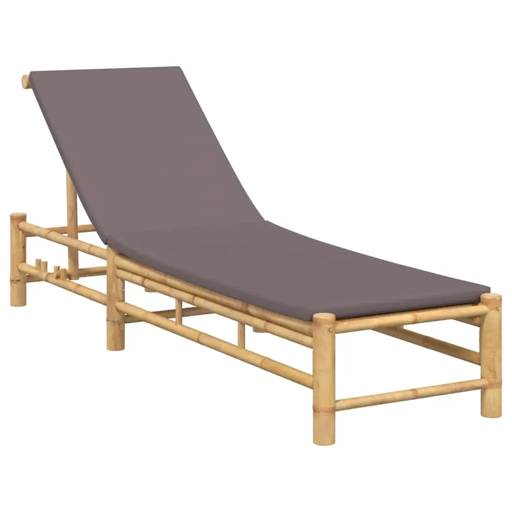 Sun Lounger Outdoor Garden Patio Chair Bamboo Adjustable Backrest Cushion Seat