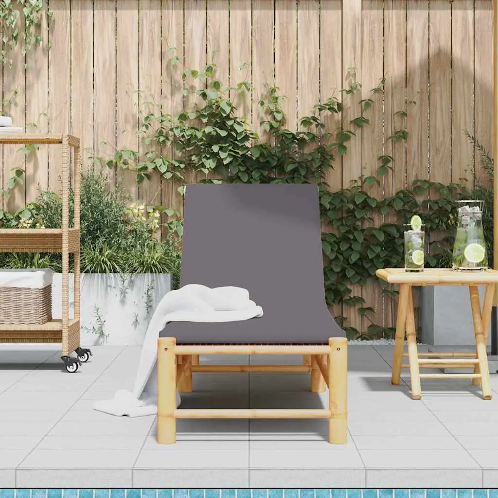 Sun Lounger Outdoor Garden Patio Chair Bamboo Adjustable Backrest Cushion Seat