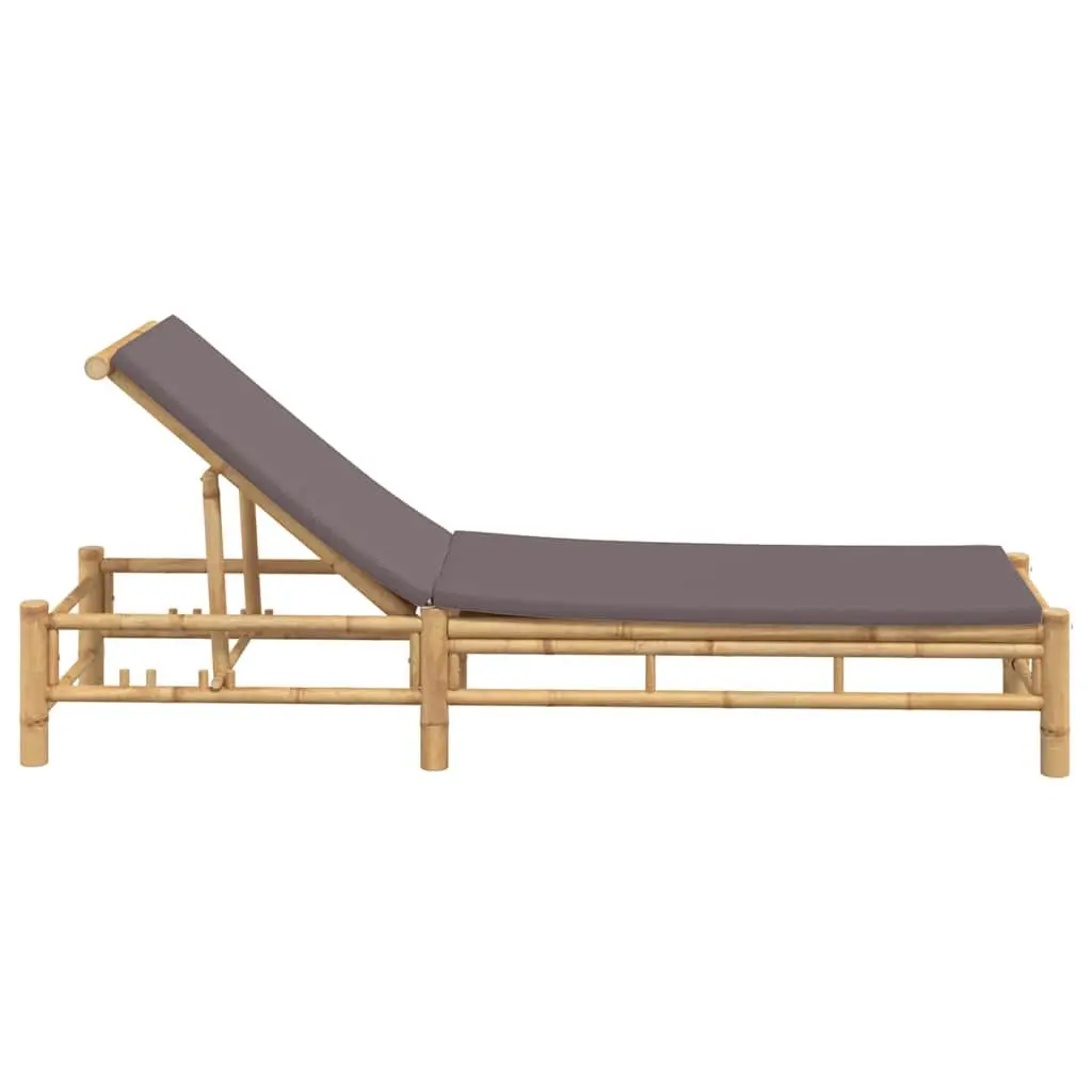 Sun Lounger Outdoor Garden Patio Chair Bamboo Adjustable Backrest Cushion Seat