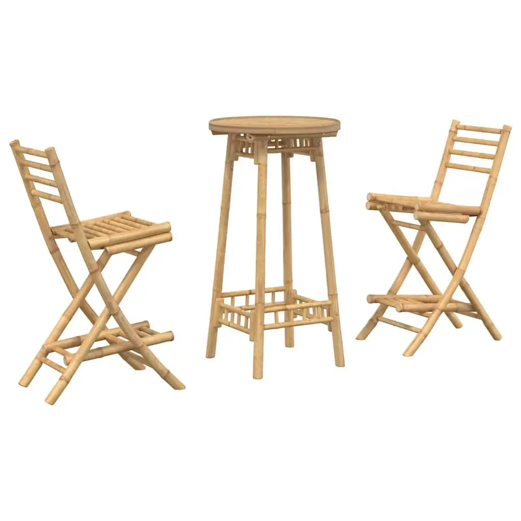 Bamboo Outdoor Bar Set 3 Piece Foldable Patio Furniture Compact Brown